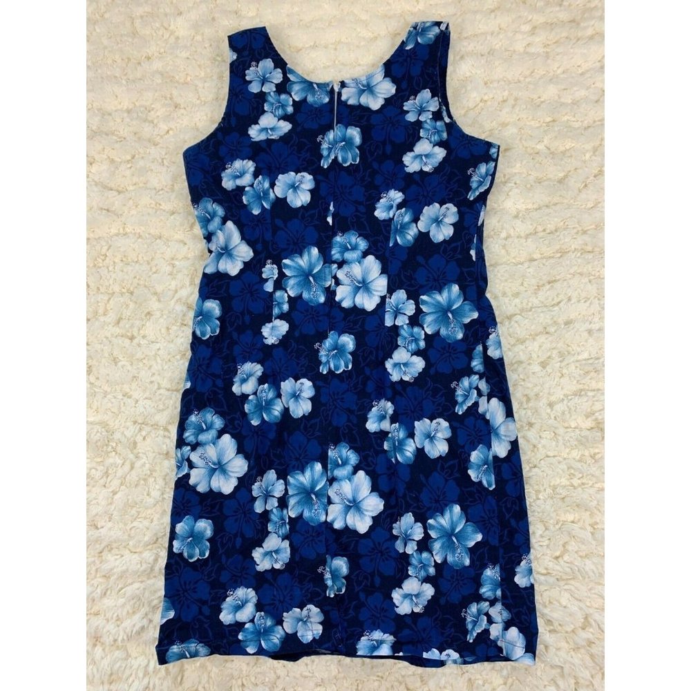 Bishop St. Apparel Women's Blue Hawaiian Print Aloha Dress Size Midi 8 / Medium